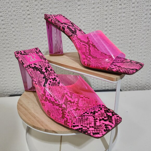 New York & Company Shoes - New York and Company Y2K Style Pink Snake-Print Lucite Mule Block Heel Size 10